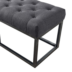 24KF Upholstered Tufted Long Bench with Metal Frame Leg, Ottoman with Padded Seat-Dark Gray