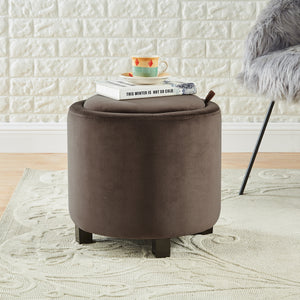 24KF Upholstered Velvet Round Storage Ottoman with Solid Wood Leg, Comfortable Pouf Ottoman for footrest - Brown