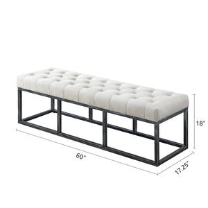 24KF Upholstered Tufted Long Bench with Metal Frame Leg, Ottoman with Padded Seat-Pearl