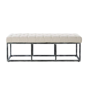24KF 48inch Upholstered Tufted Long Bench with Metal Frame Leg, Ottoman with Padded Seat-Ivory