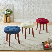 Load image into Gallery viewer, 24KF Linen Tufted Round Ottoman with Solid Wood Leg, Upholstered Padded Stool - Dark Gray