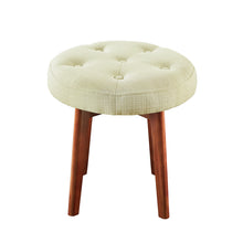Load image into Gallery viewer, Linen Tufted Round Ottoman with Solid Wood Leg, Upholstered Padded Stool - Cream …