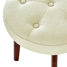 Load image into Gallery viewer, 24KF Linen Tufted Round Ottoman with Solid Wood Leg, Upholstered Padded Stool - Ivory