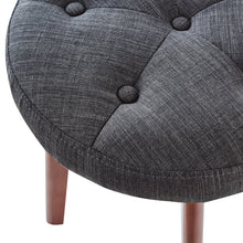 Load image into Gallery viewer, 24KF Linen Tufted Round Ottoman with Solid Wood Leg, Upholstered Padded Stool - Dark Gray
