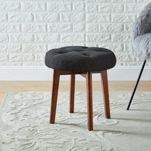 Load image into Gallery viewer, 24KF Linen Tufted Round Ottoman with Solid Wood Leg, Upholstered Padded Stool - Dark Gray