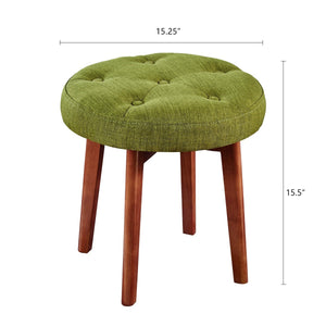 24KF Linen Tufted Round Ottoman with Solid Wood Leg, Upholstered Padded Stool - Lime …