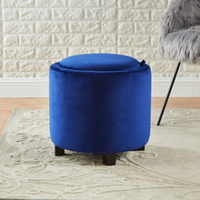 Load image into Gallery viewer, 24KF Upholstered Velvet Round Storage Ottoman with Solid Wood Leg, Comfortable Pouf Ottoman for footrest - Blue