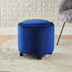 24KF Upholstered Velvet Round Storage Ottoman with Solid Wood Leg, Comfortable Pouf Ottoman for footrest - Blue