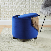 Load image into Gallery viewer, 24KF Upholstered Velvet Round Storage Ottoman with Solid Wood Leg, Comfortable Pouf Ottoman for footrest - Blue