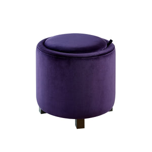 24KF Upholstered Velvet Round Storage Ottoman with Solid Wood Leg, Comfortable Pouf Ottoman for footrest - Purple