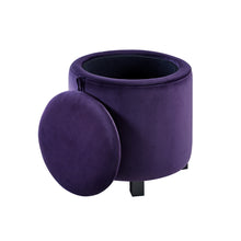 Load image into Gallery viewer, 24KF Upholstered Velvet Round Storage Ottoman with Solid Wood Leg, Comfortable Pouf Ottoman for footrest - Purple