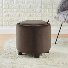 Load image into Gallery viewer, 24KF Upholstered Velvet Round Storage Ottoman with Solid Wood Leg, Comfortable Pouf Ottoman for footrest - Brown