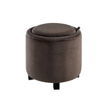Load image into Gallery viewer, 24KF Upholstered Velvet Round Storage Ottoman with Solid Wood Leg, Comfortable Pouf Ottoman for footrest - Brown