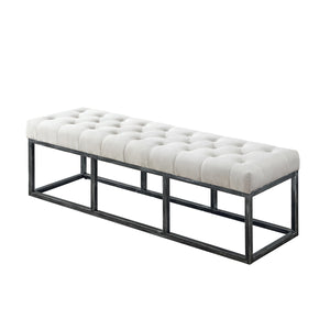 24KF Upholstered Tufted Long Bench with Metal Frame Leg, Ottoman with Padded Seat-Pearl