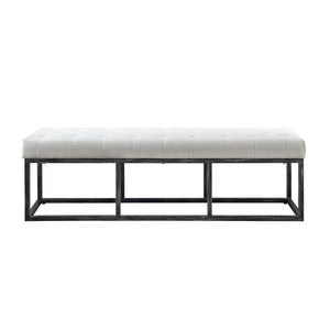 24KF Upholstered Tufted Long Bench with Metal Frame Leg, Ottoman with Padded Seat-Ivory
