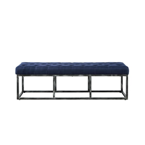 Upholstered Tufted Long Bench with Metal Frame Leg, Ottoman with Padded Seat-Navy Blue