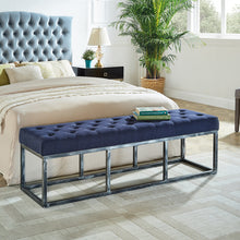 Load image into Gallery viewer, 24KF 48 Inch  Upholstered Tufted Long Bench with Metal Frame Leg, Ottoman with Padded Seat-Navy Blue