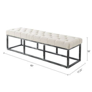 24KF Upholstered Tufted Long Bench with Metal Frame Leg, Ottoman with Padded Seat-Ivory