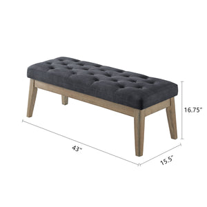 24KF Velvet Upholstered Tufted Bench with Solid Wood Leg,Ottoman with Padded Seat-Midnight