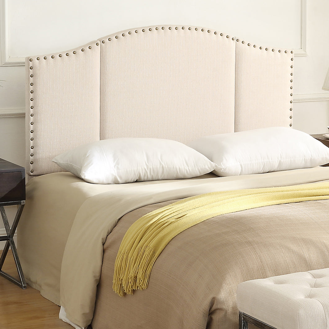 24KF Middle Century Headboard Upholstered Tufted Copper Nails Around Camelback Curve Headboard Queen/Full -Ivory