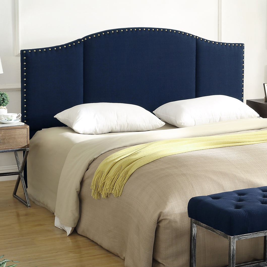 24KF Middle Century Headboard Upholstered Tufted Copper Nails King/California King-Navy Blue …