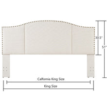 Load image into Gallery viewer, 24KF Middle Century Headboard Upholstered Tufted Copper Nails Around Camelback Curve Headboard King/California King-Ivory