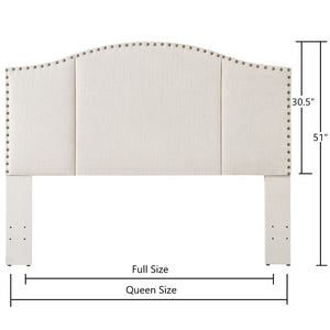 24KF Middle Century Headboard Upholstered Tufted Copper Nails Around Camelback Curve Headboard Queen/Full -Ivory