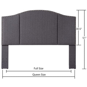 24KF Middle Century Dark Grey Linen Upholstered Tufted Copper Nails  Queen/Full headboard -Dark Gray
