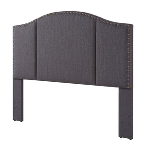 24KF Middle Century Dark Grey Linen Upholstered Tufted Copper Nails  Queen/Full headboard -Dark Gray