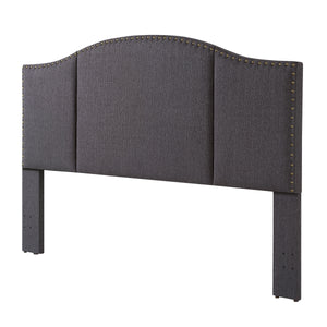 24KF Middle Century Headboard Upholstered Tufted Copper Nails Around Camelback Curve Headboard King/California King-Dark Gray