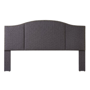 24KF Middle Century Headboard Upholstered Tufted Copper Nails Around Camelback Curve Headboard King/California King-Dark Gray