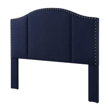 Load image into Gallery viewer, 24KF Middle Century Linen Upholstered Tufted Copper Nails Around Camelback Curve   Queen/Full headboard -Navy Blue