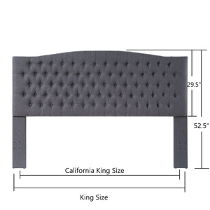 24KF Upholstered Button Tufted Headboard is Comfortable and Classical/California King Size- Dark Gray