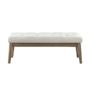 24KF Velvet Upholstered Tufted Bench with Solid Wood Leg,Ottoman with Padded Seat- Light Gray