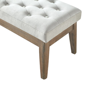 24KF Velvet Upholstered Tufted Bench with Solid Wood Leg,Ottoman with Padded Seat- Light Gray