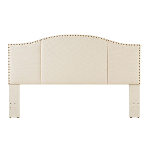 24KF Middle Century Headboard Upholstered Tufted Copper Nails Around Camelback Curve Headboard King/California King-Ivory