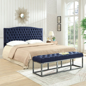 24KF Upholstered Button Tufted Headboard is Comfortable and Classical Queen/Full Size- Navy Blue