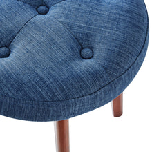 Load image into Gallery viewer, 24KF Linen Tufted Round Ottoman with Solid Wood Leg, Upholstered Padded Stool - Blue