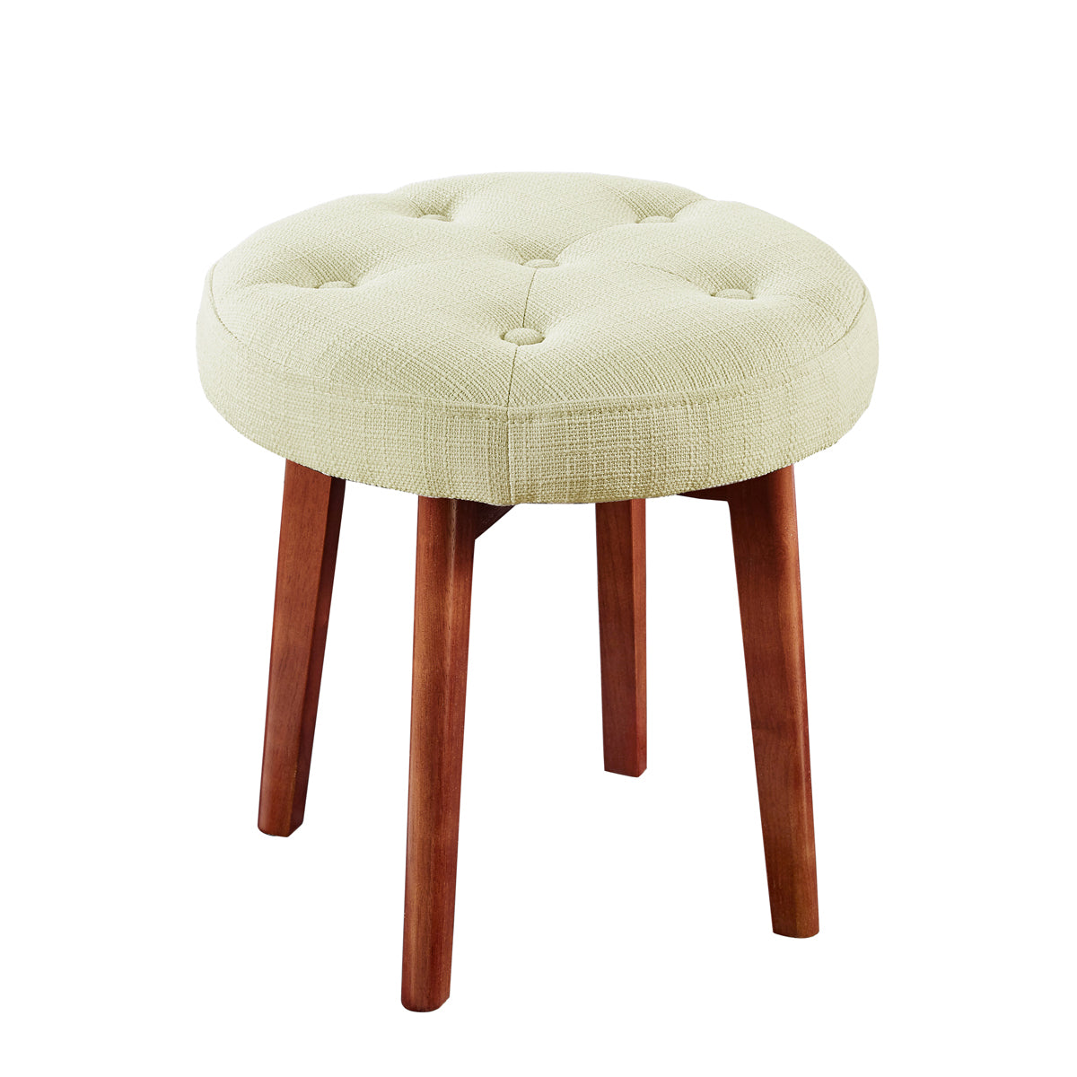 Vintage Round Wooden Leg Upholstered Cushioned Foot Stool