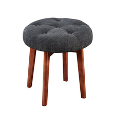 Load image into Gallery viewer, 24KF Linen Tufted Round Ottoman with Solid Wood Leg, Upholstered Padded Stool - Dark Gray