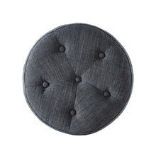 Load image into Gallery viewer, 24KF Linen Tufted Round Ottoman with Solid Wood Leg, Upholstered Padded Stool - Dark Gray