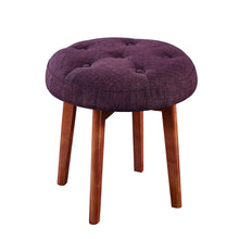 Load image into Gallery viewer, 24KF Linen Tufted Round Ottoman with Solid Wood Leg, Upholstered Padded Stool - Eggplant …