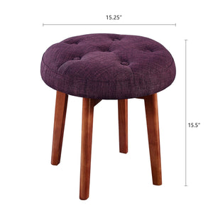 24KF Linen Tufted Round Ottoman with Solid Wood Leg, Upholstered Padded Stool - Eggplant …