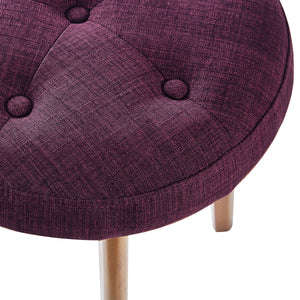 24KF Linen Tufted Round Ottoman with Solid Wood Leg, Upholstered Padded Stool - Eggplant …