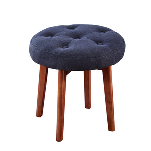24KF Linen Tufted Round Ottoman with Solid Wood Leg, Upholstered Padded Stool - Navy …
