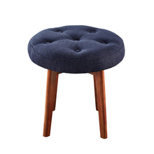 Load image into Gallery viewer, 24KF Linen Tufted Round Ottoman with Solid Wood Leg, Upholstered Padded Stool - Navy …