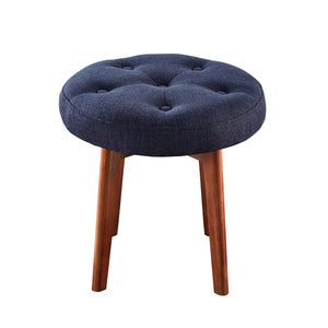 24KF Linen Tufted Round Ottoman with Solid Wood Leg, Upholstered Padded Stool - Navy …
