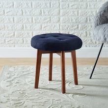 Load image into Gallery viewer, 24KF Linen Tufted Round Ottoman with Solid Wood Leg, Upholstered Padded Stool - Navy …