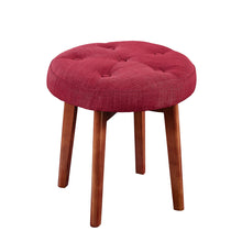 Load image into Gallery viewer, 24KF Linen Tufted Round Ottoman with Solid Wood Leg, Upholstered Padded Stool - Red