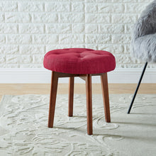 Load image into Gallery viewer, 24KF Linen Tufted Round Ottoman with Solid Wood Leg, Upholstered Padded Stool - Red